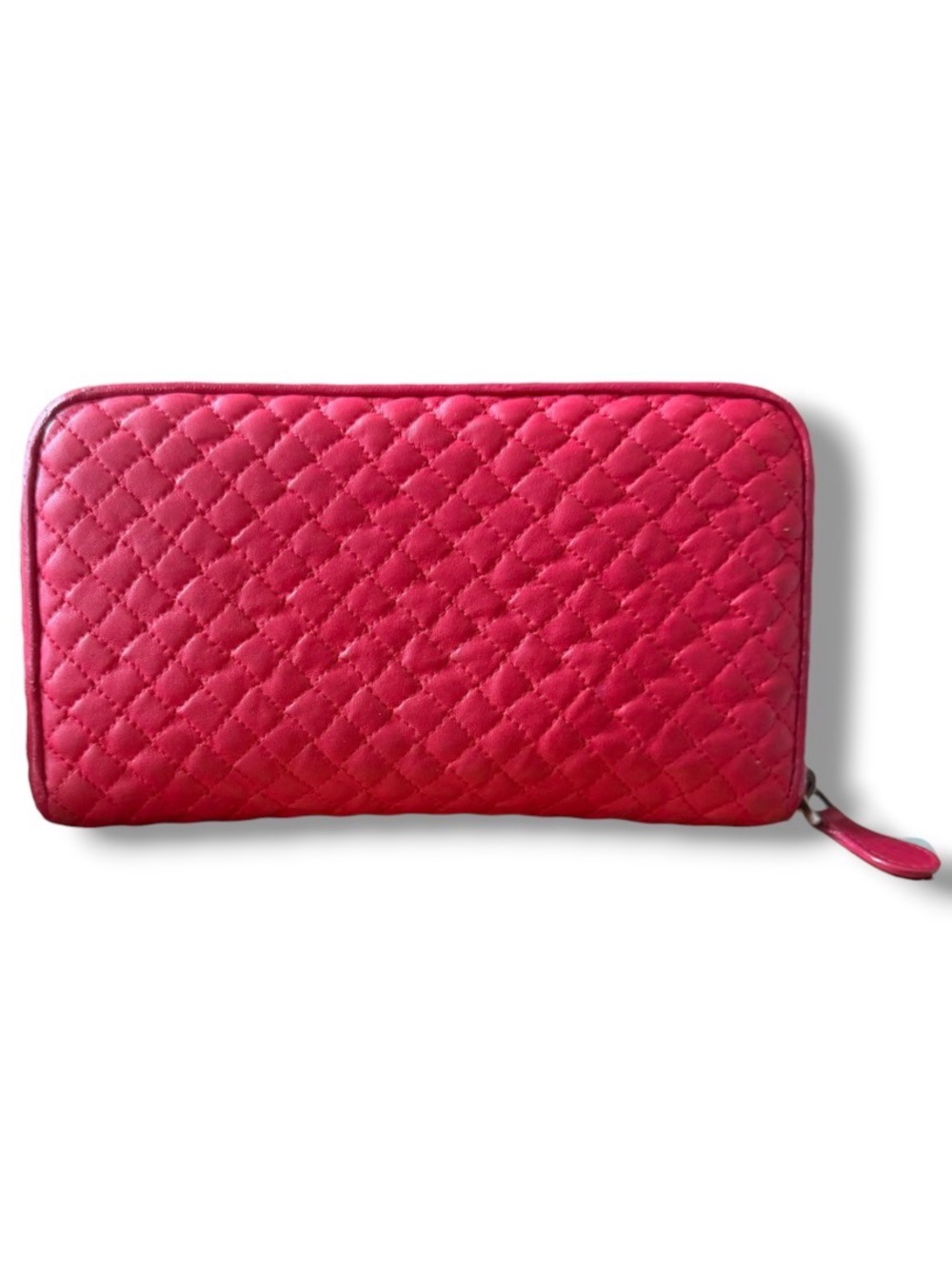 Bottega Veneta Quilted Leather Zip-Around Long Wallet Clutch & COA Magenta Pink